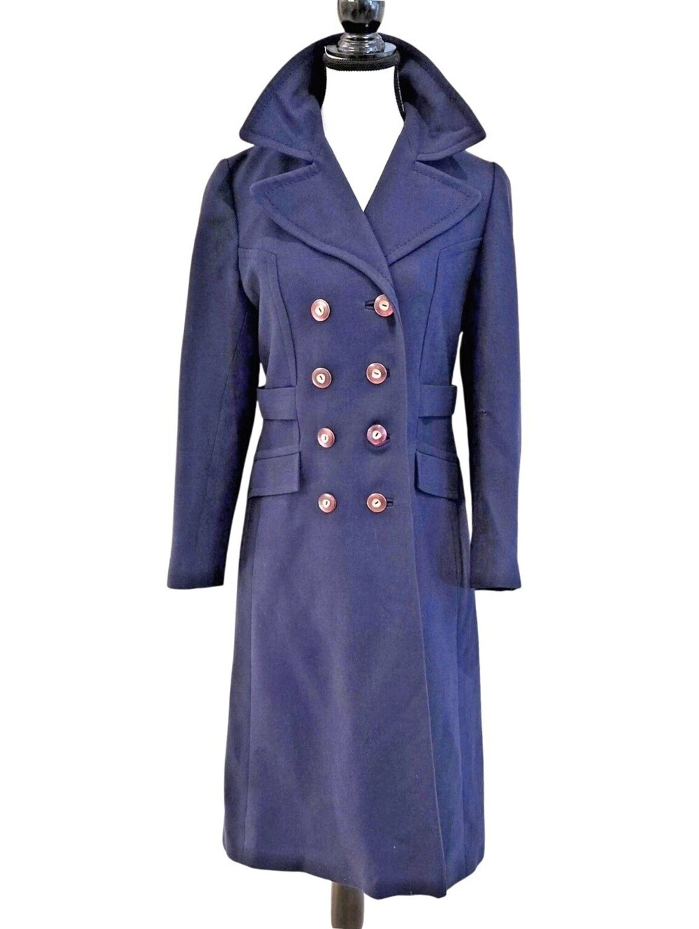 Vintage 70s Corry Fashions David de Montreal Navy Wool Princess Coat XS 17 P2P